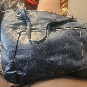 Coach Navy Leather Shoulder Bag with Front Zip Pocket